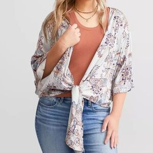 Daytrip Floral Tie-Front Blouse - Cream and Blue Paisley